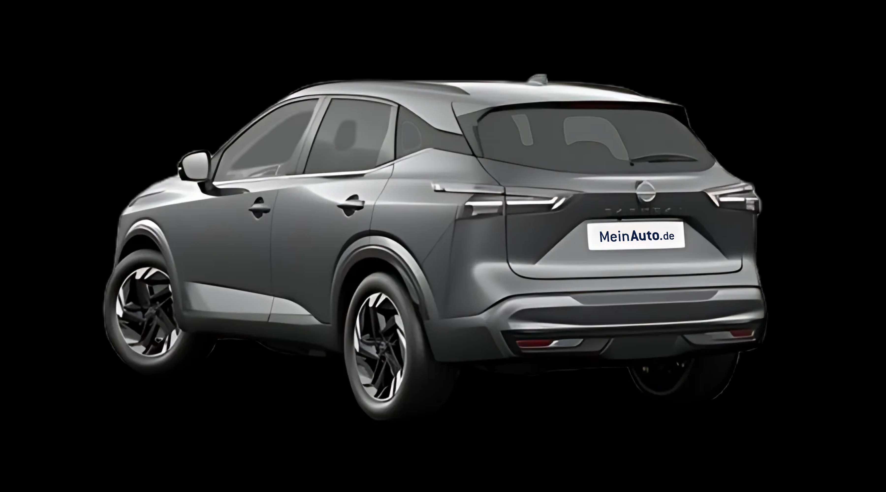 Schräge Heckansicht auf einen Nissan Qashqai, freigestellt