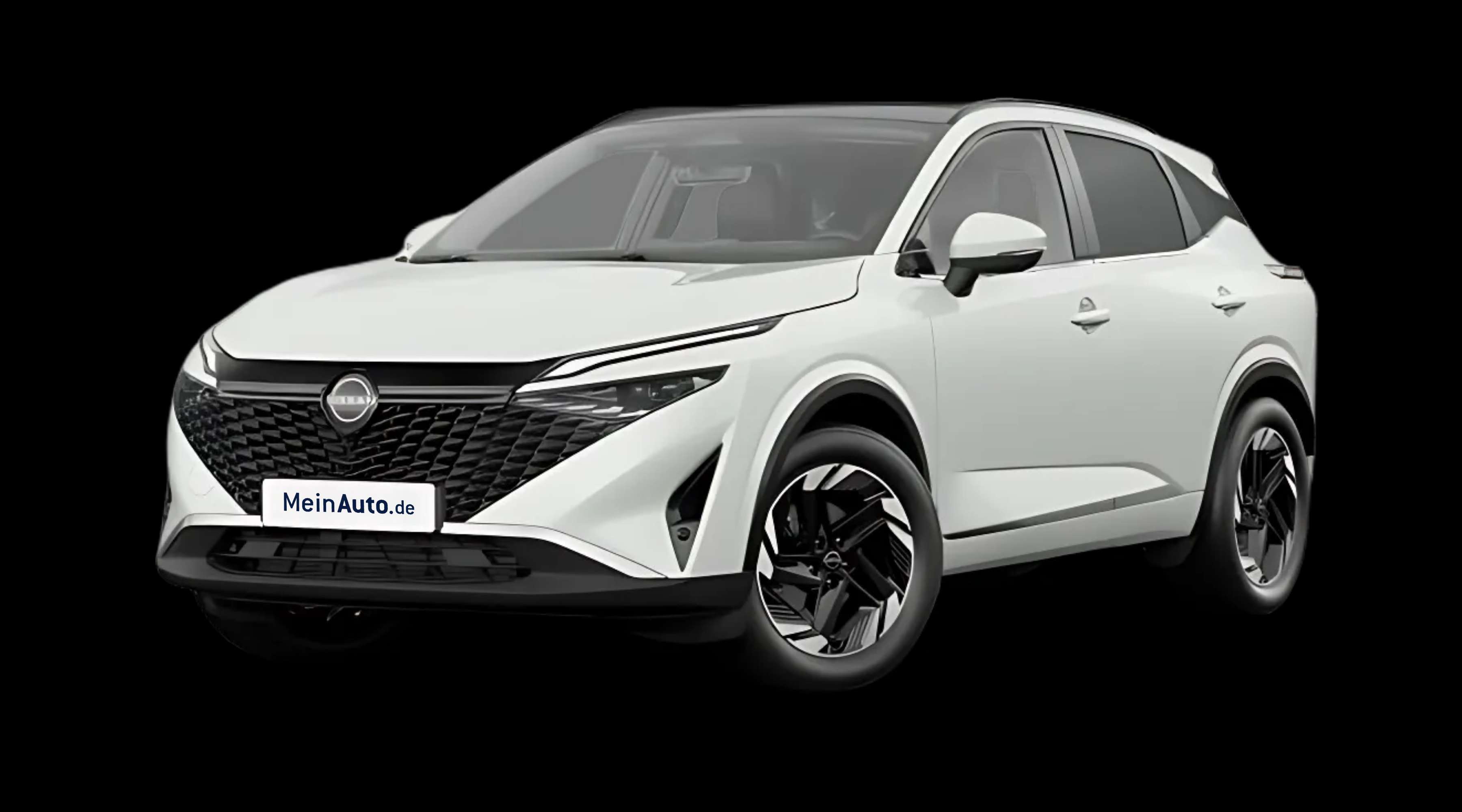 Schräge Frontansicht auf einen Nissan Qashqai, freigestellt