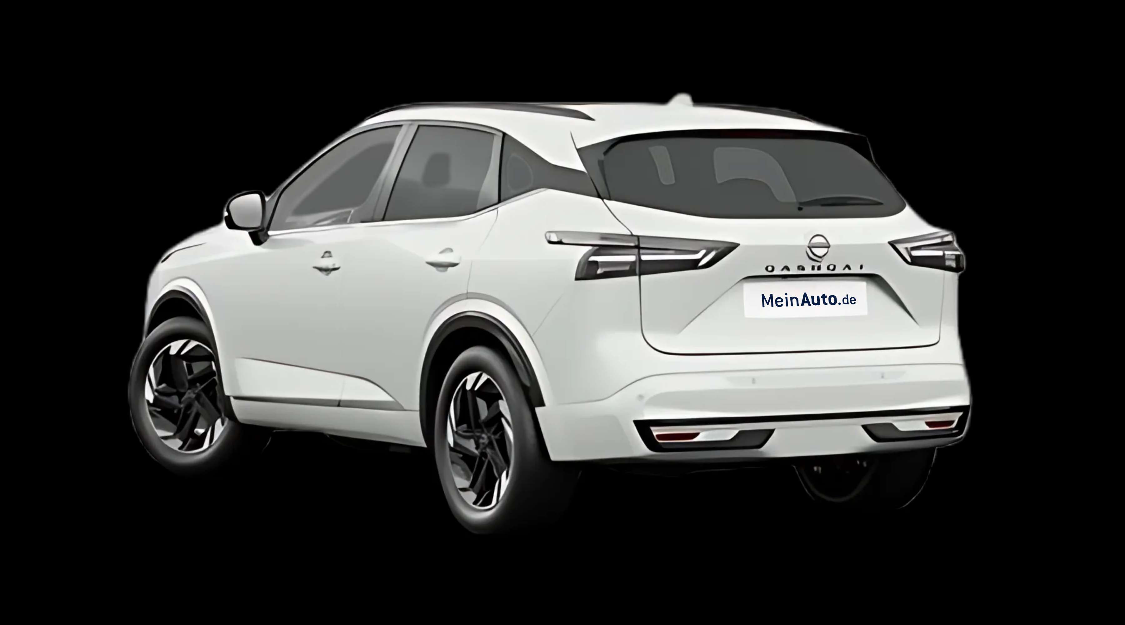 Schräge Heckansicht auf einen Nissan Qashqai, freigestellt