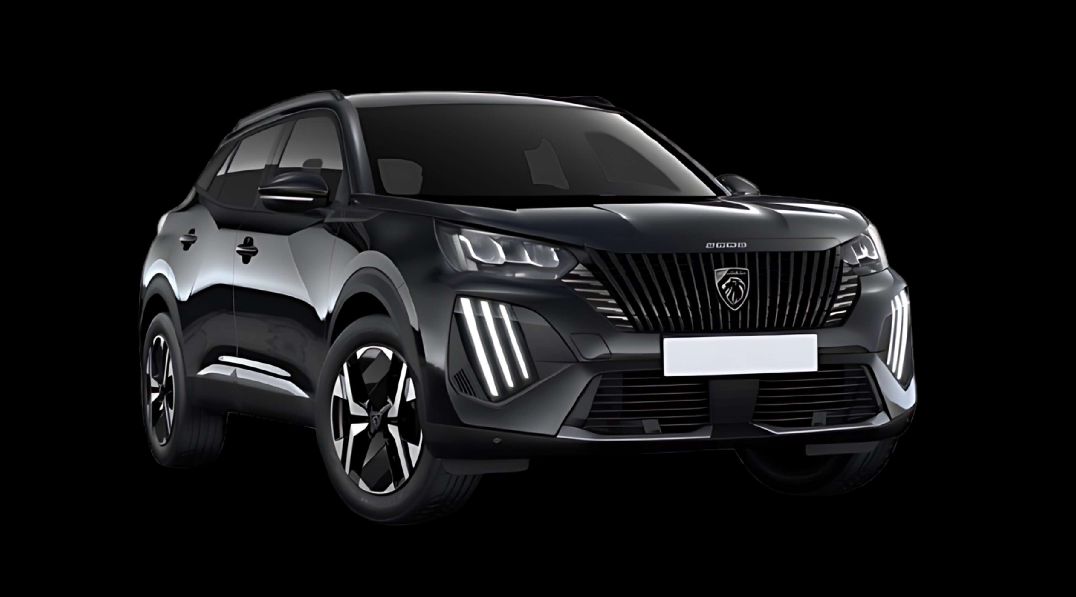 Schräge Frontansicht auf einen Peugeot 2008, freigestellt