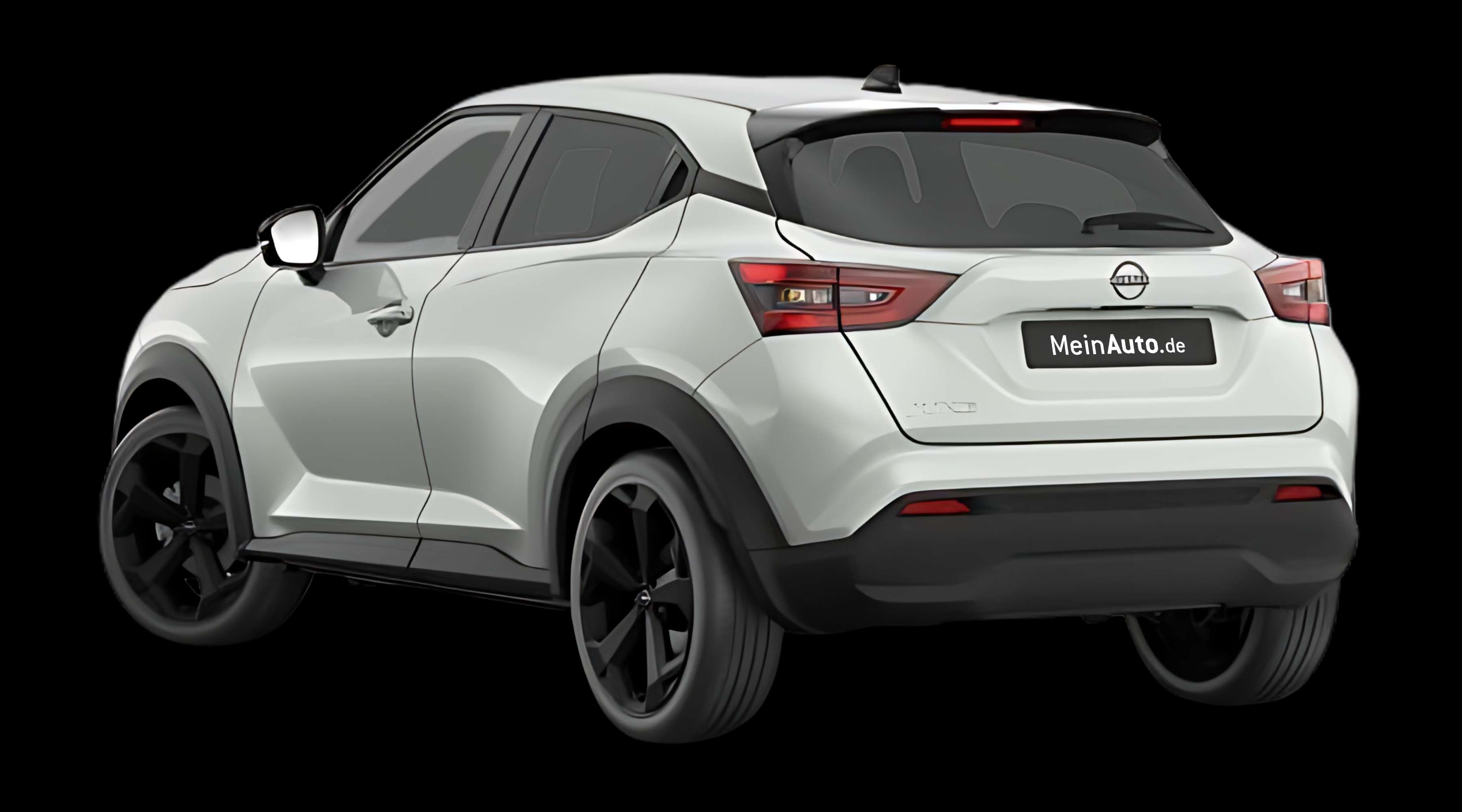 Schräge Heckansicht auf einen Nissan JUKE, freigestellt