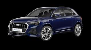 Schräge Frontansicht auf einen Audi Q3 S line, freigestellt