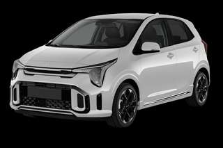 Schräge Frontansicht auf einen Kia Picanto Spirit, freigestellt