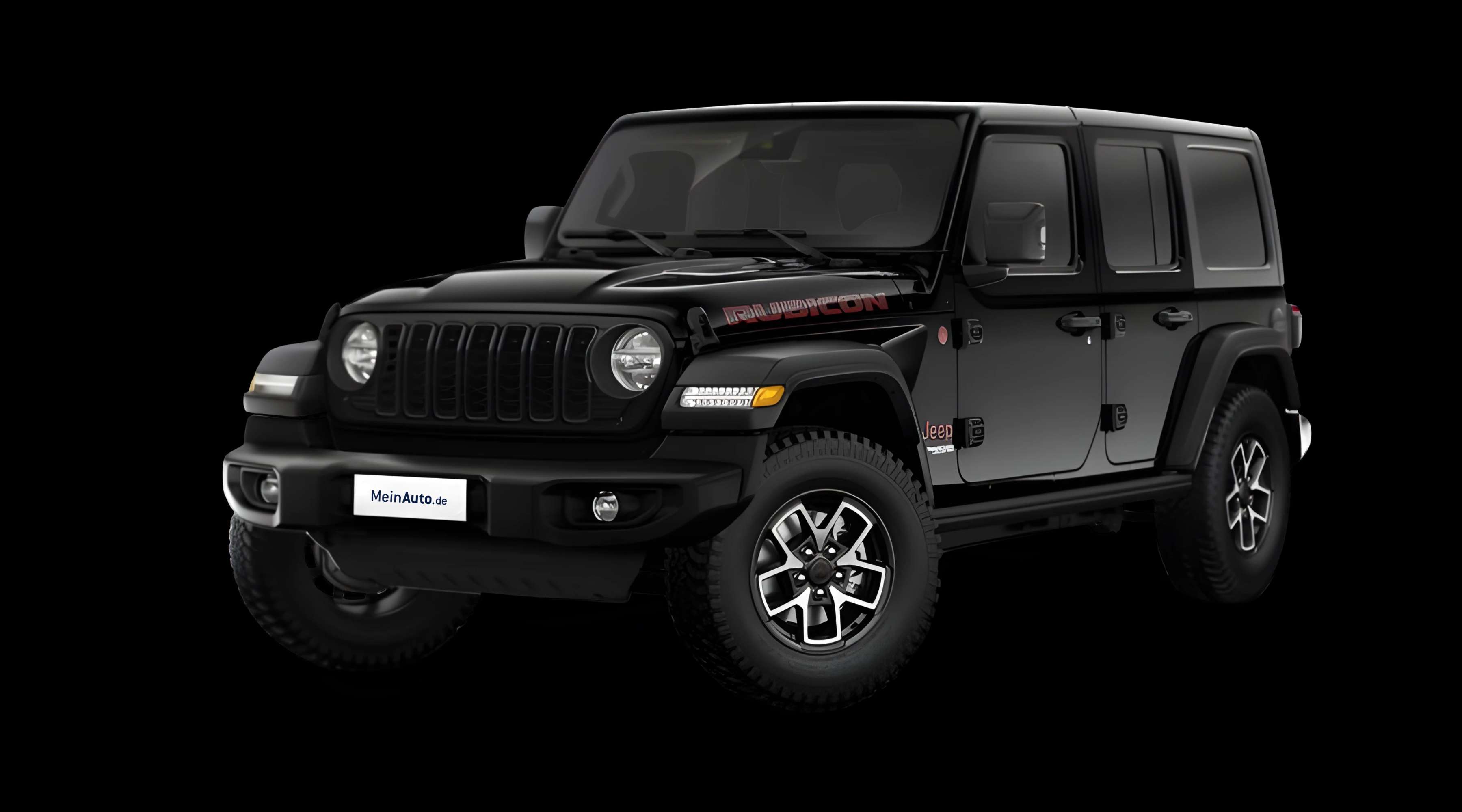 Schräge Frontansicht auf einen Jeep Wrangler, freigestellt