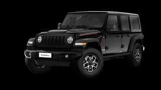 Schräge Frontansicht auf einen Jeep Wrangler Rubicon, freigestellt