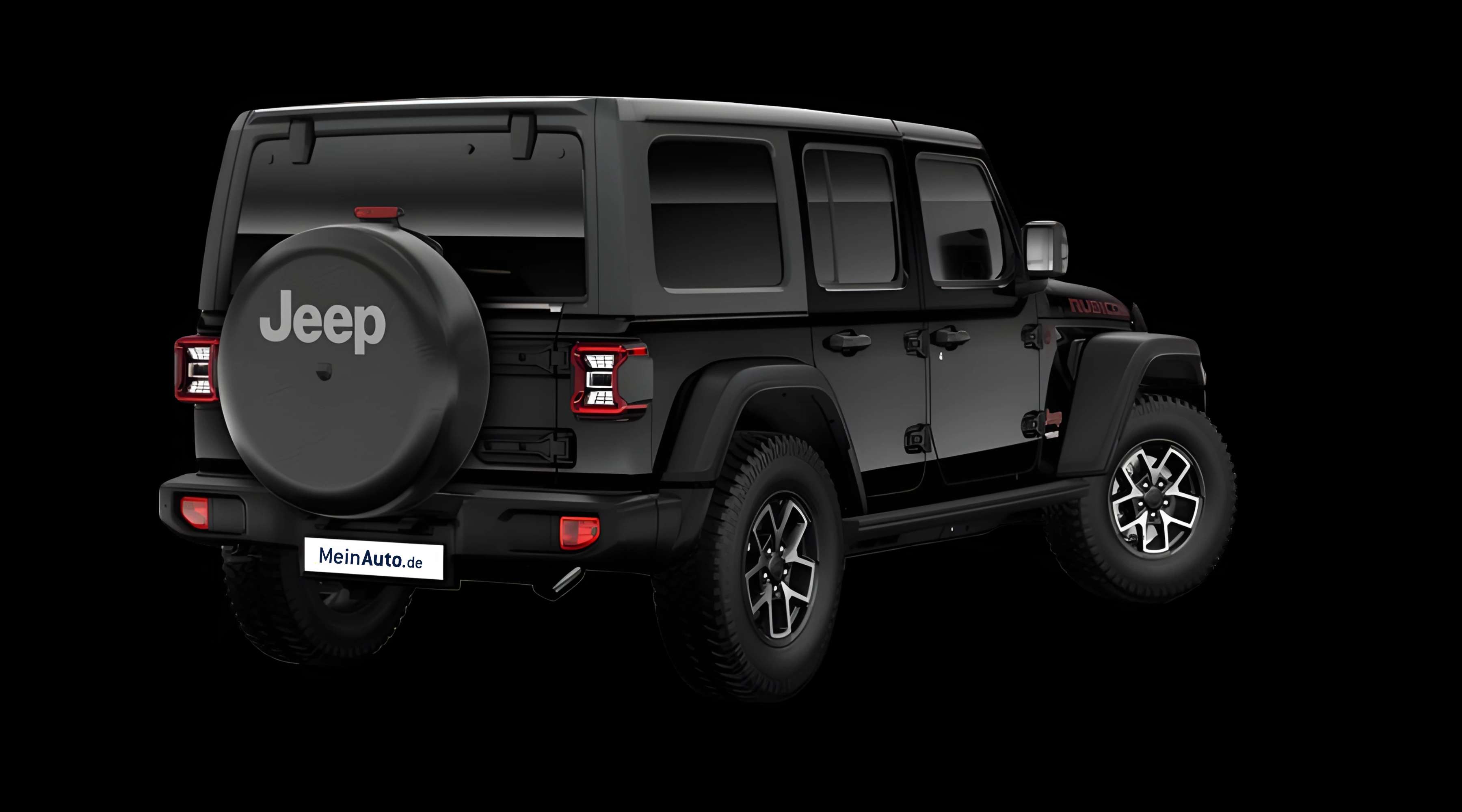 Schräge Heckansicht auf einen Jeep Wrangler, freigestellt