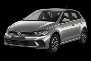 Schräge Frontansicht auf einen Volkswagen Polo Life, freigestellt