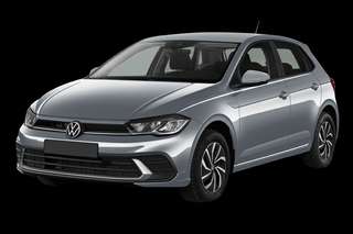 Schräge Frontansicht auf einen Volkswagen Polo Life, freigestellt