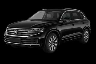 Schräge Frontansicht auf einen Volkswagen Touareg , freigestellt