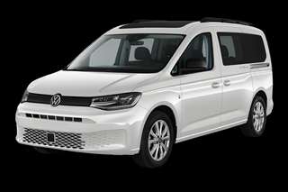 Schräge Frontansicht auf einen Volkswagen Caddy California, freigestellt