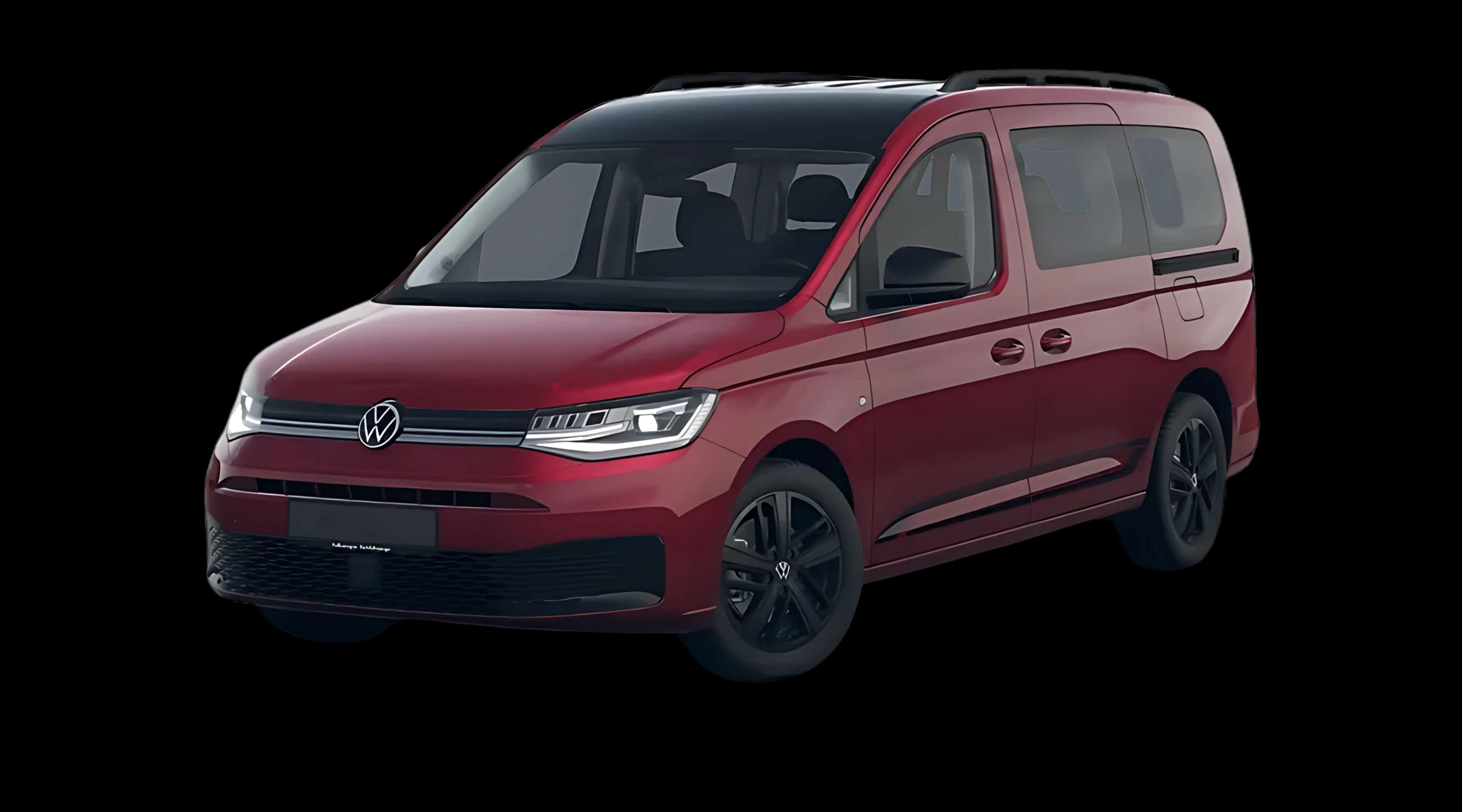 Schräge Frontansicht auf einen Volkswagen Caddy, freigestellt
