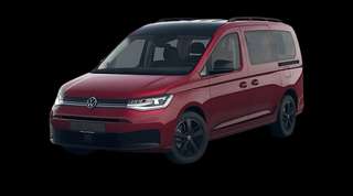Schräge Frontansicht auf einen Volkswagen Caddy Edition Maxi, freigestellt