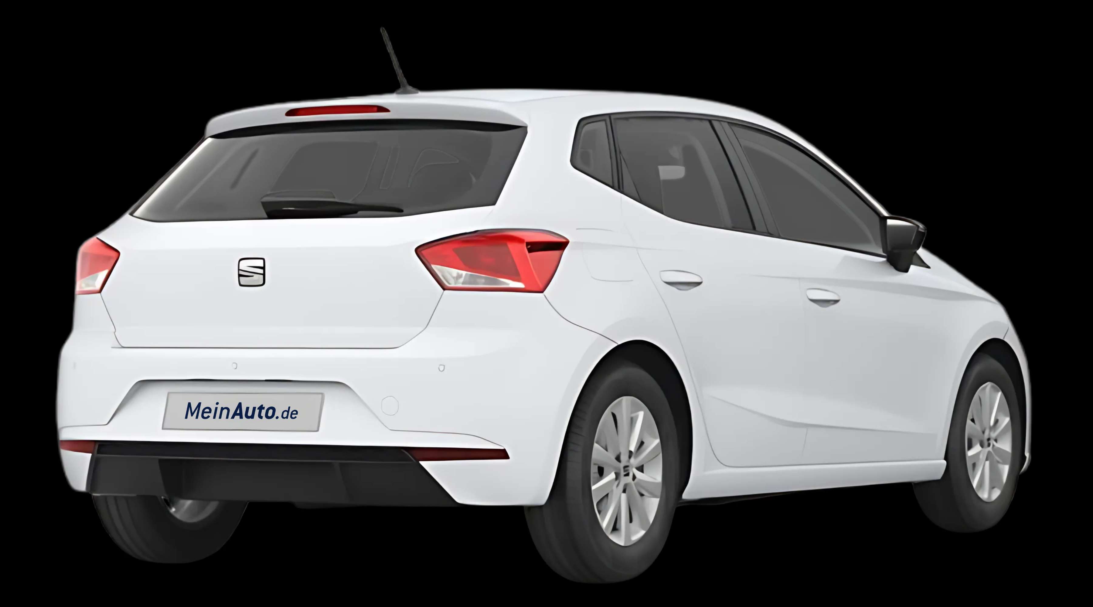 Schräge Heckansicht auf einen SEAT Ibiza, freigestellt