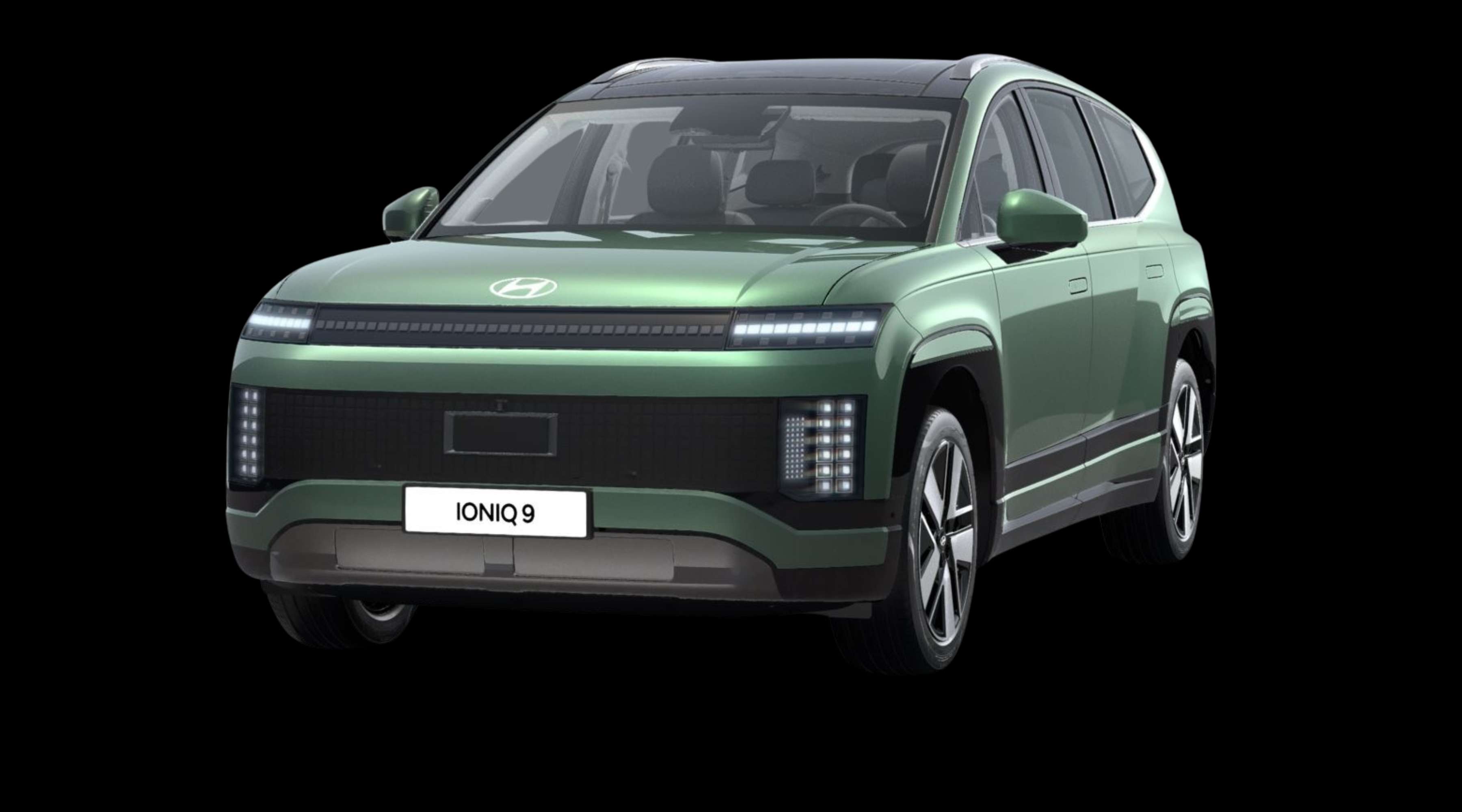 Schräge Frontansicht eines Hyundai IONIQ 9, freigestellt