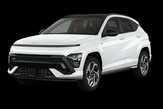 Schräge Frontansicht auf einen Hyundai Kona N Line, freigestellt