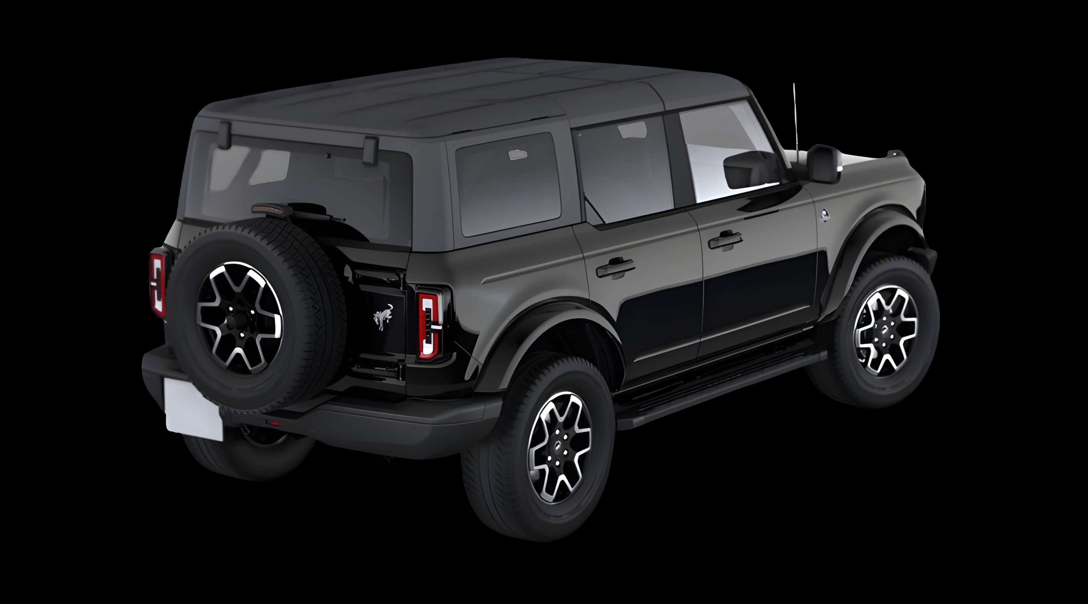 Schräge Heckansicht eines Ford Bronco, freigestellt