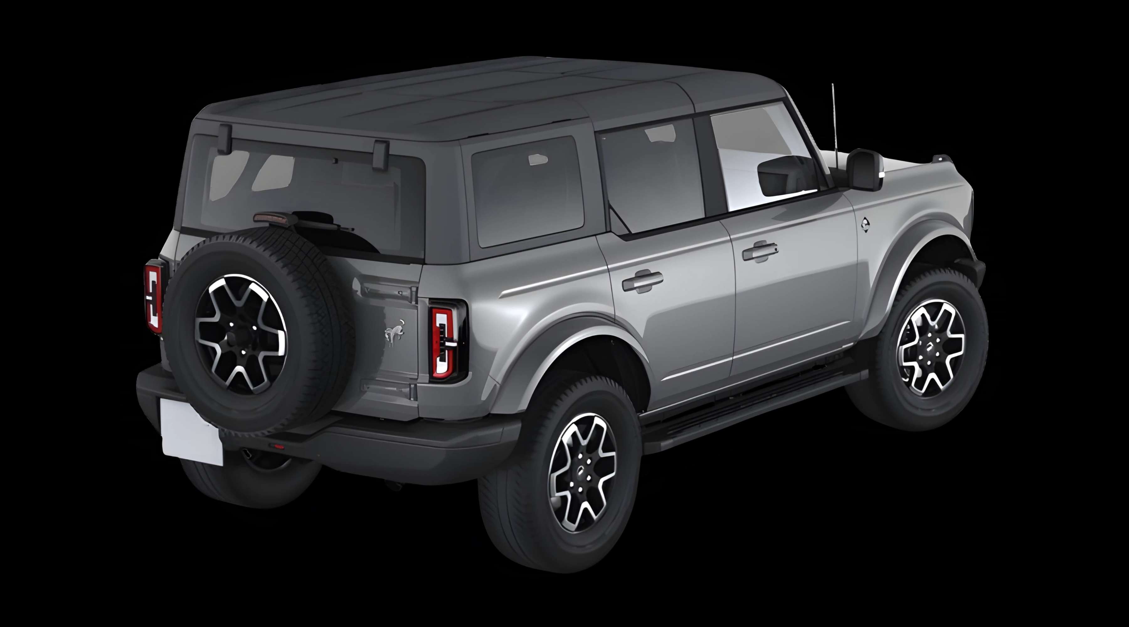 Schräge Heckansicht eines Ford Bronco, freigestellt