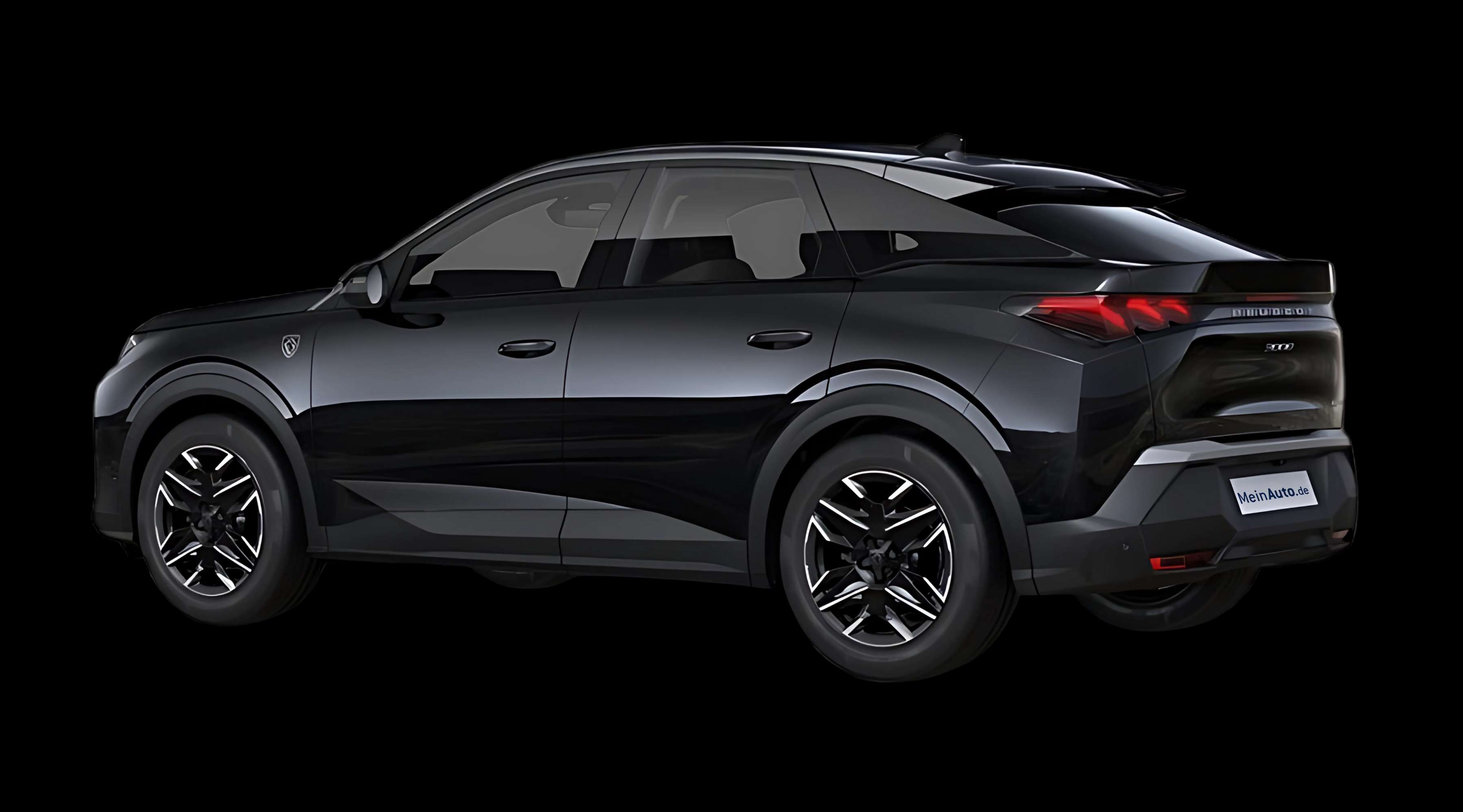 Schräge Heckansicht auf einen Peugeot 3008, freigestellt