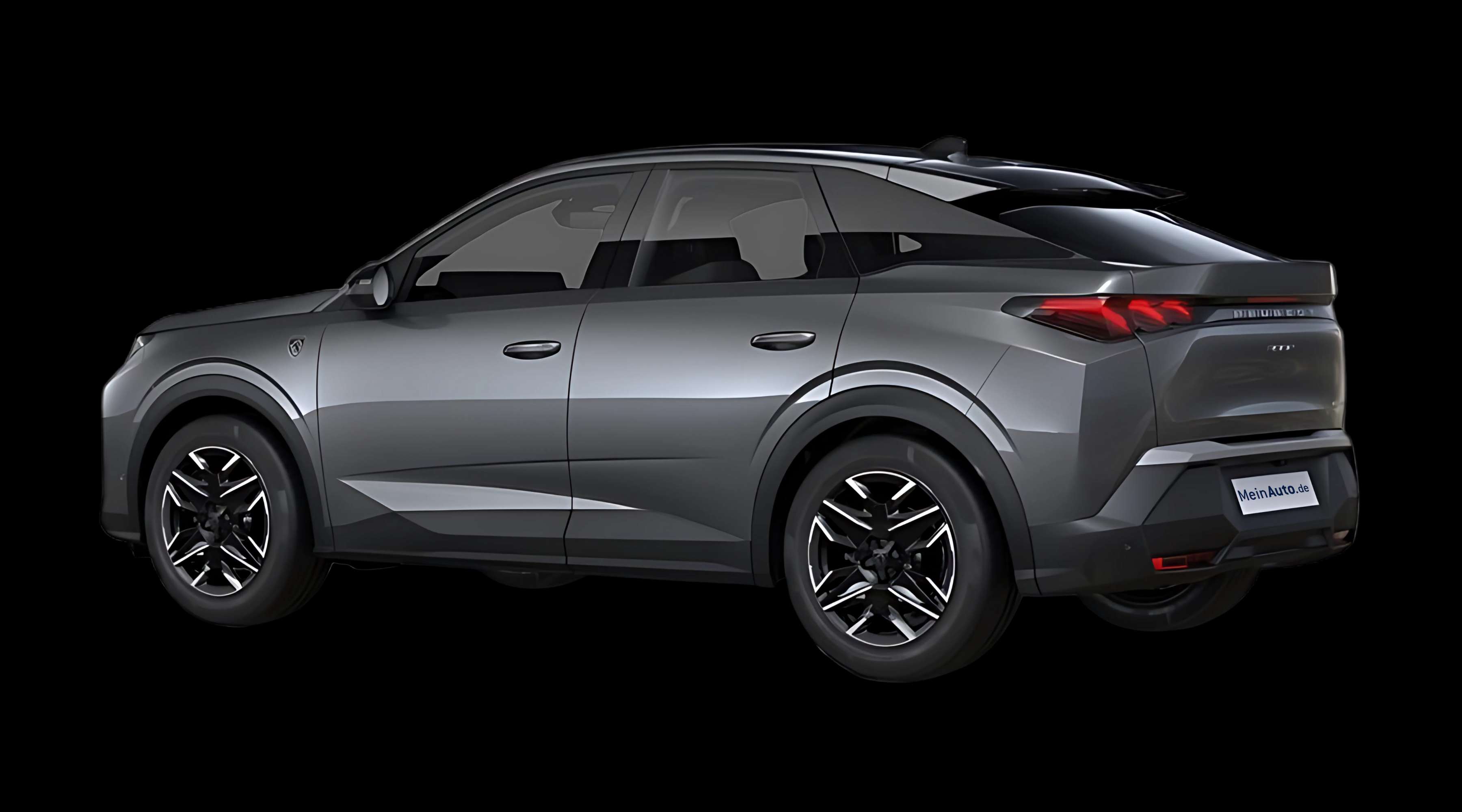 Schräge Heckansicht auf einen Peugeot 3008, freigestellt