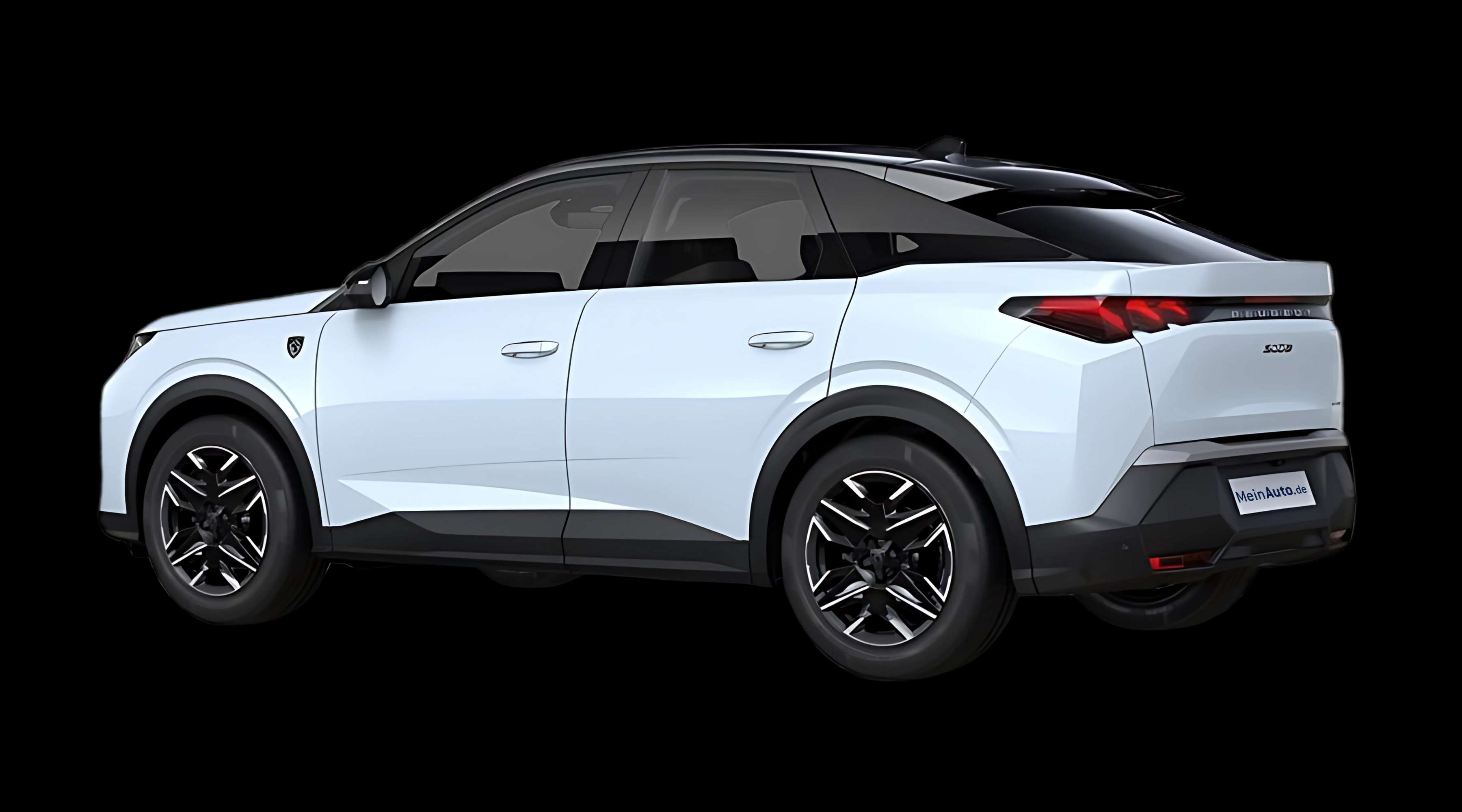 Schräge Heckansicht auf einen Peugeot 3008, freigestellt