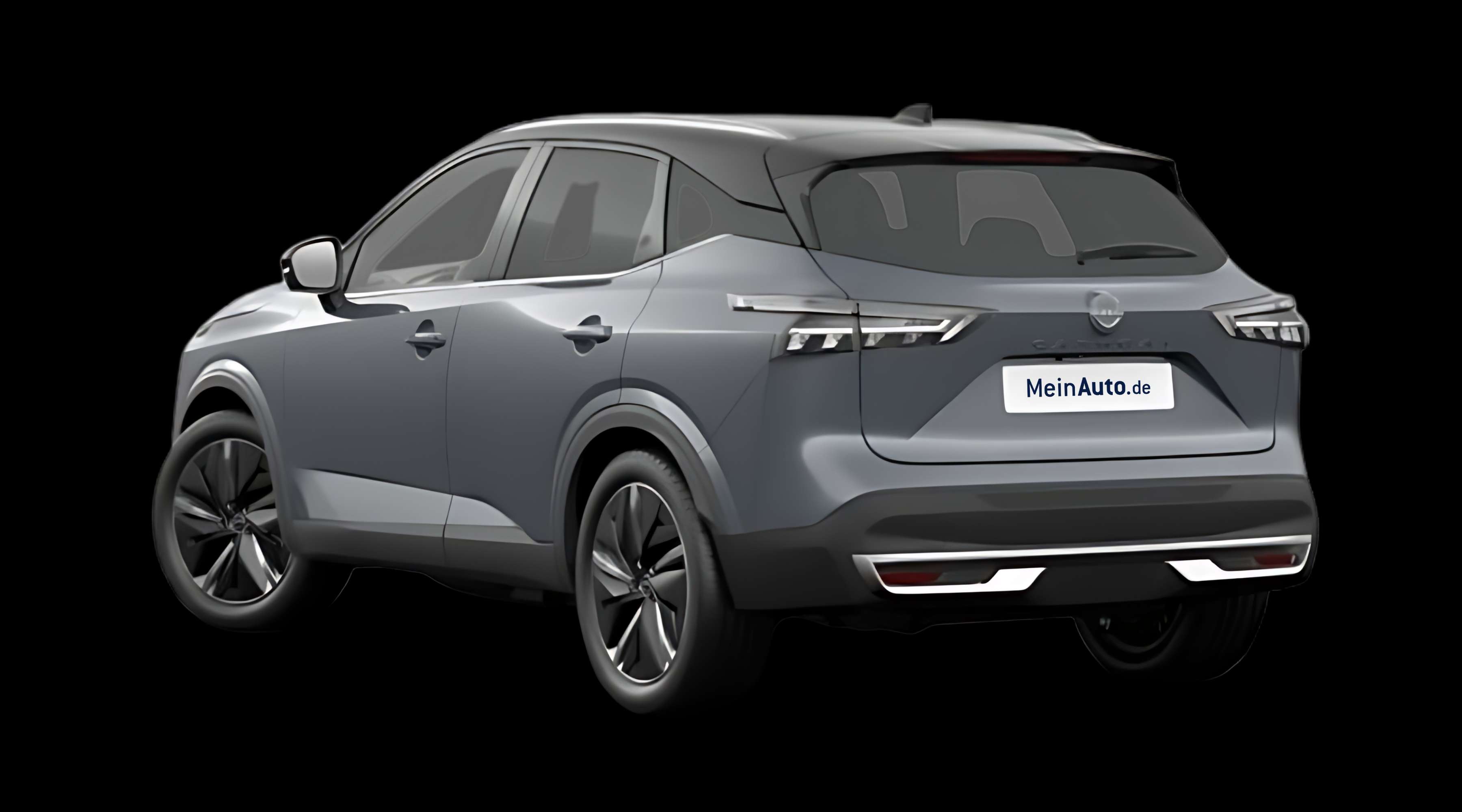 Schräge Heckansicht auf einen Nissan Qashqai, freigestellt