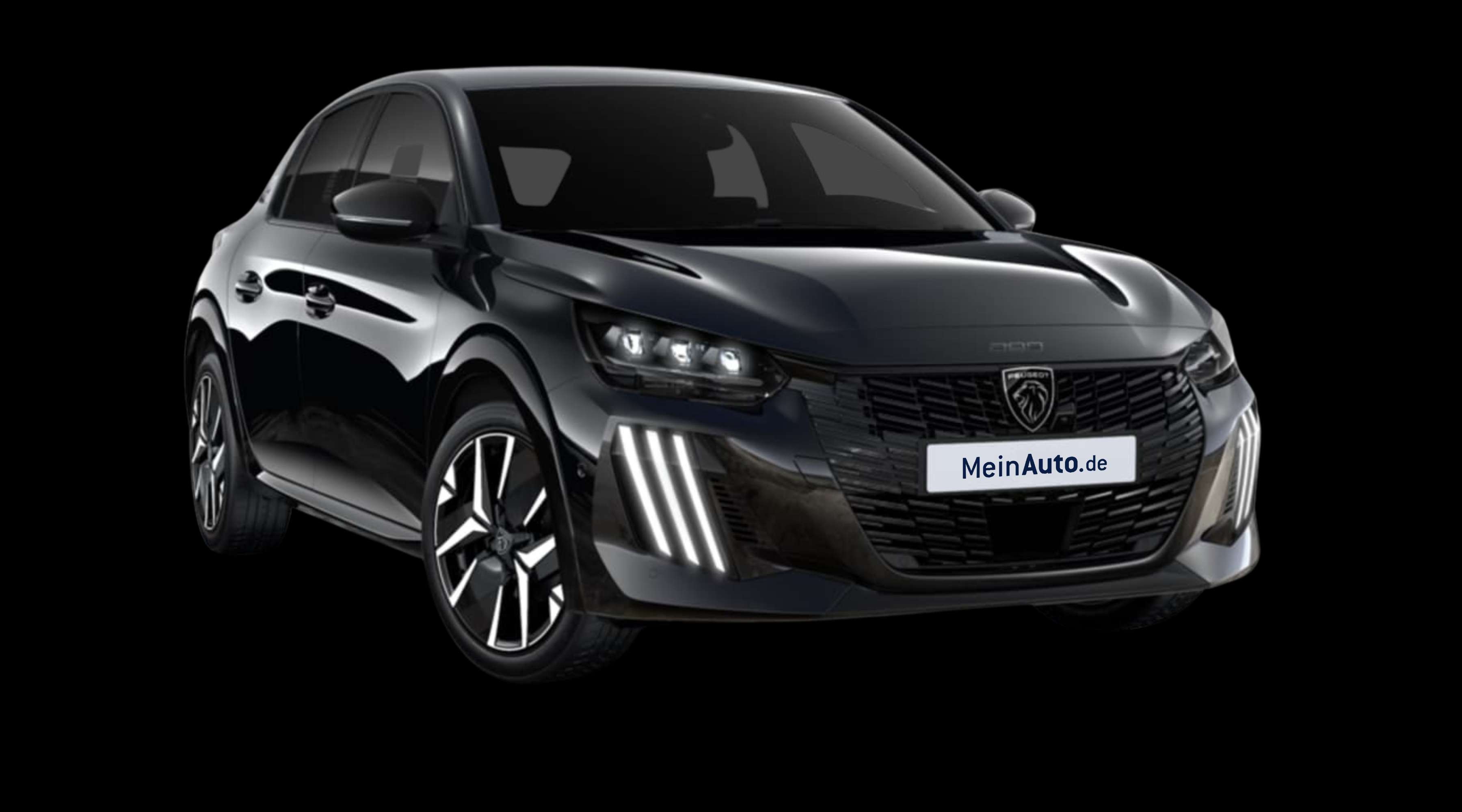 Schräge Frontansicht auf einen Peugeot 208, freigestellt