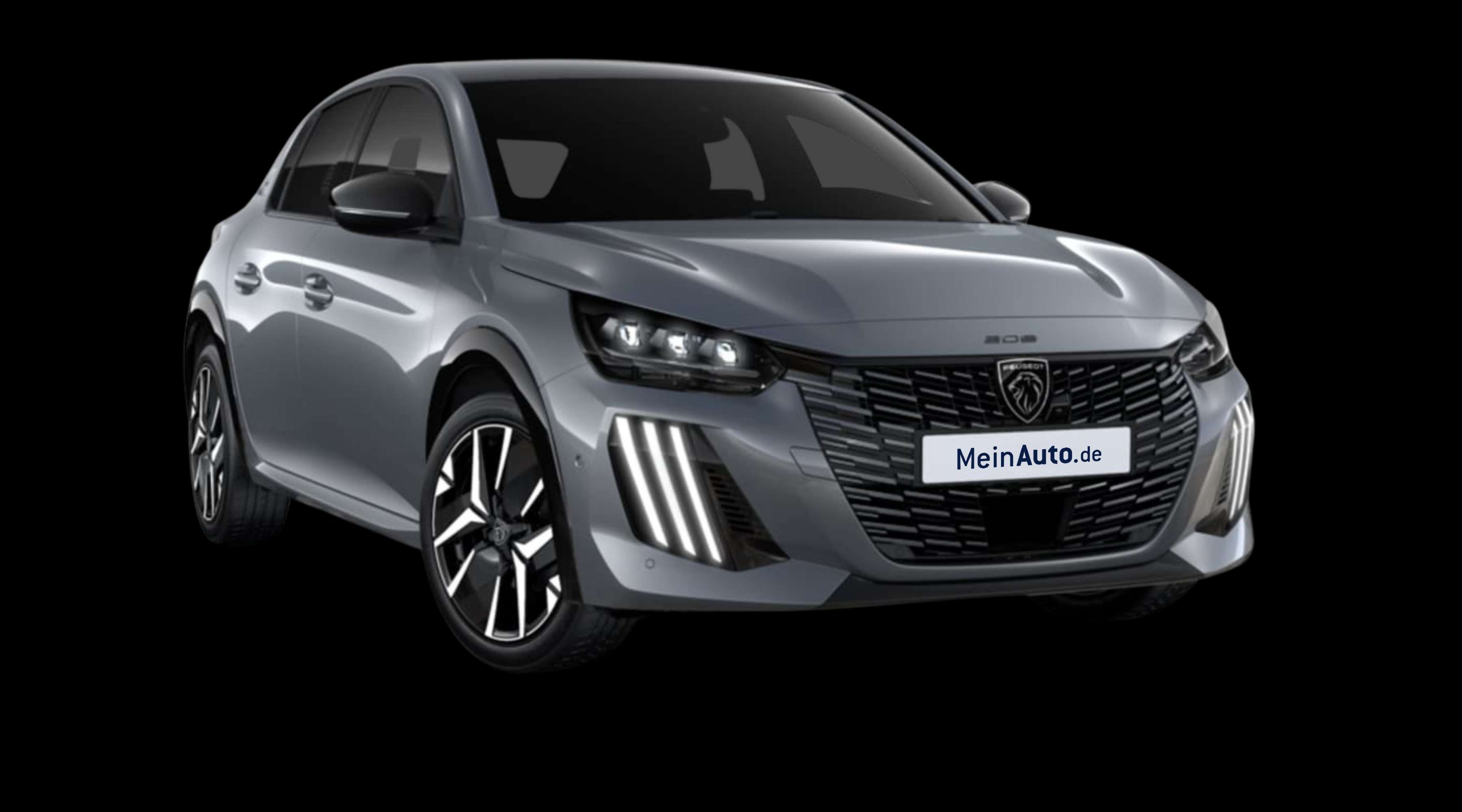 Schräge Frontansicht auf einen Peugeot 208, freigestellt