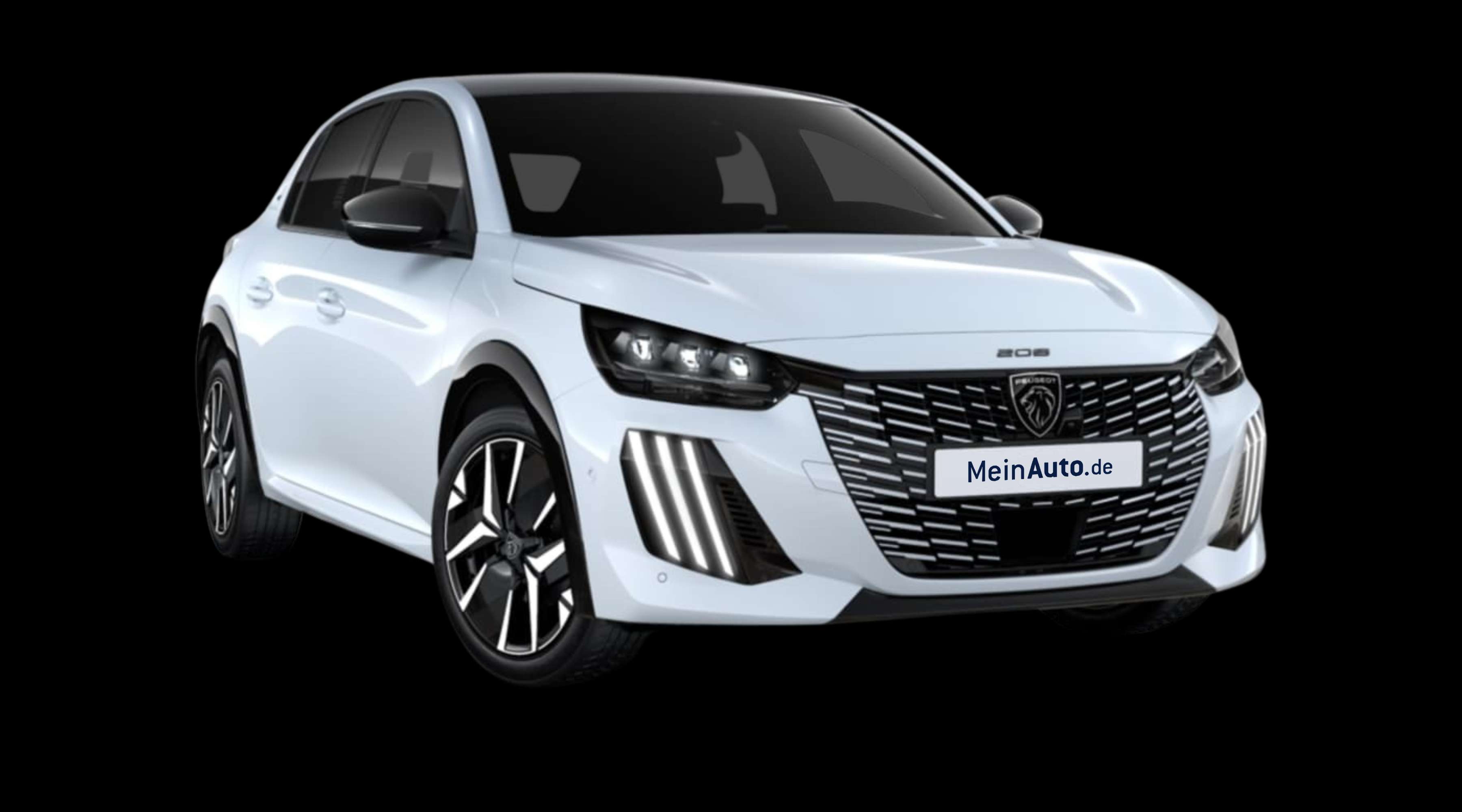 Schräge Frontansicht auf einen Peugeot 208, freigestellt