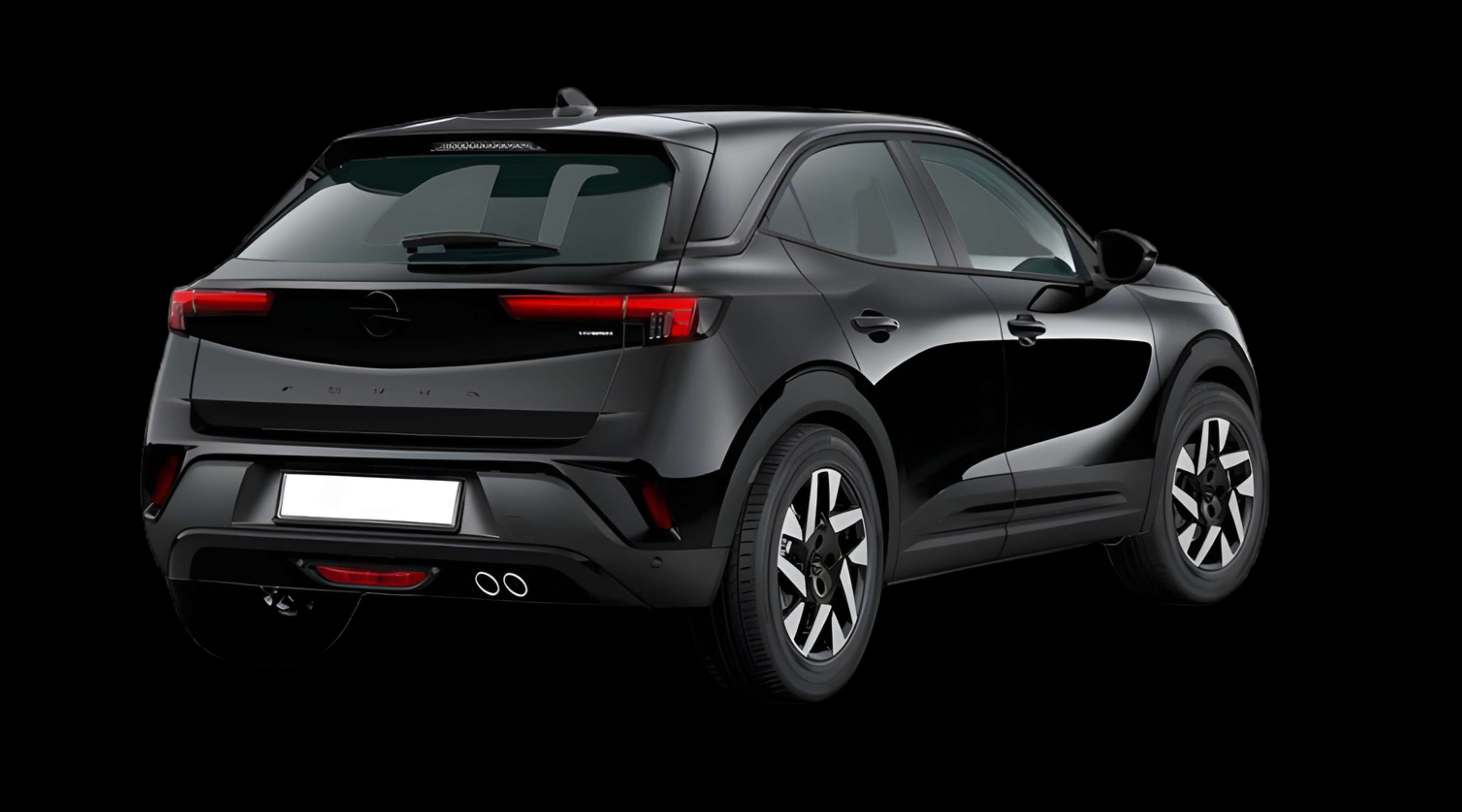 Schräge Heckansicht auf einen Opel Mokka, freigestellt