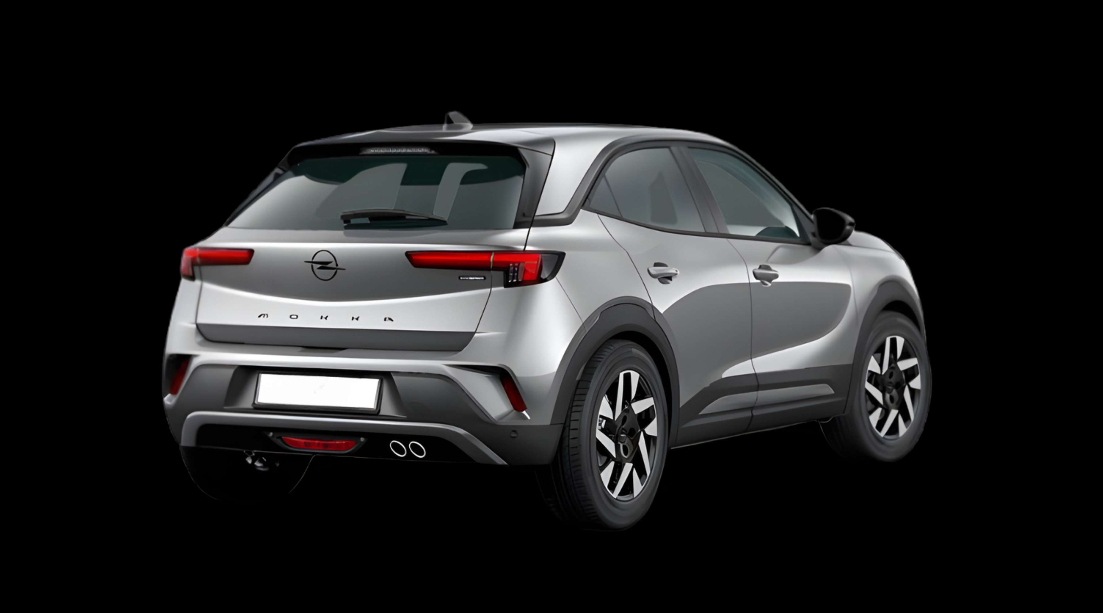 Schräge Heckansicht auf einen Opel Mokka, freigestellt