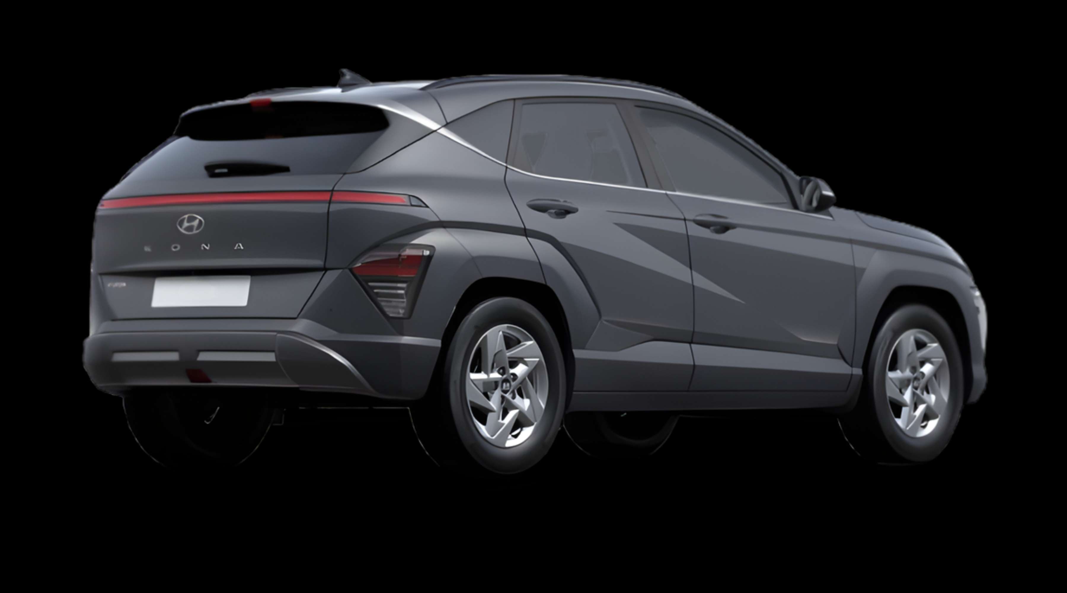 Schräge Heckansicht eines Hyundai Kona, freigestellt