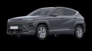 Schräge Frontansicht auf einen Hyundai Kona Trend, freigestellt