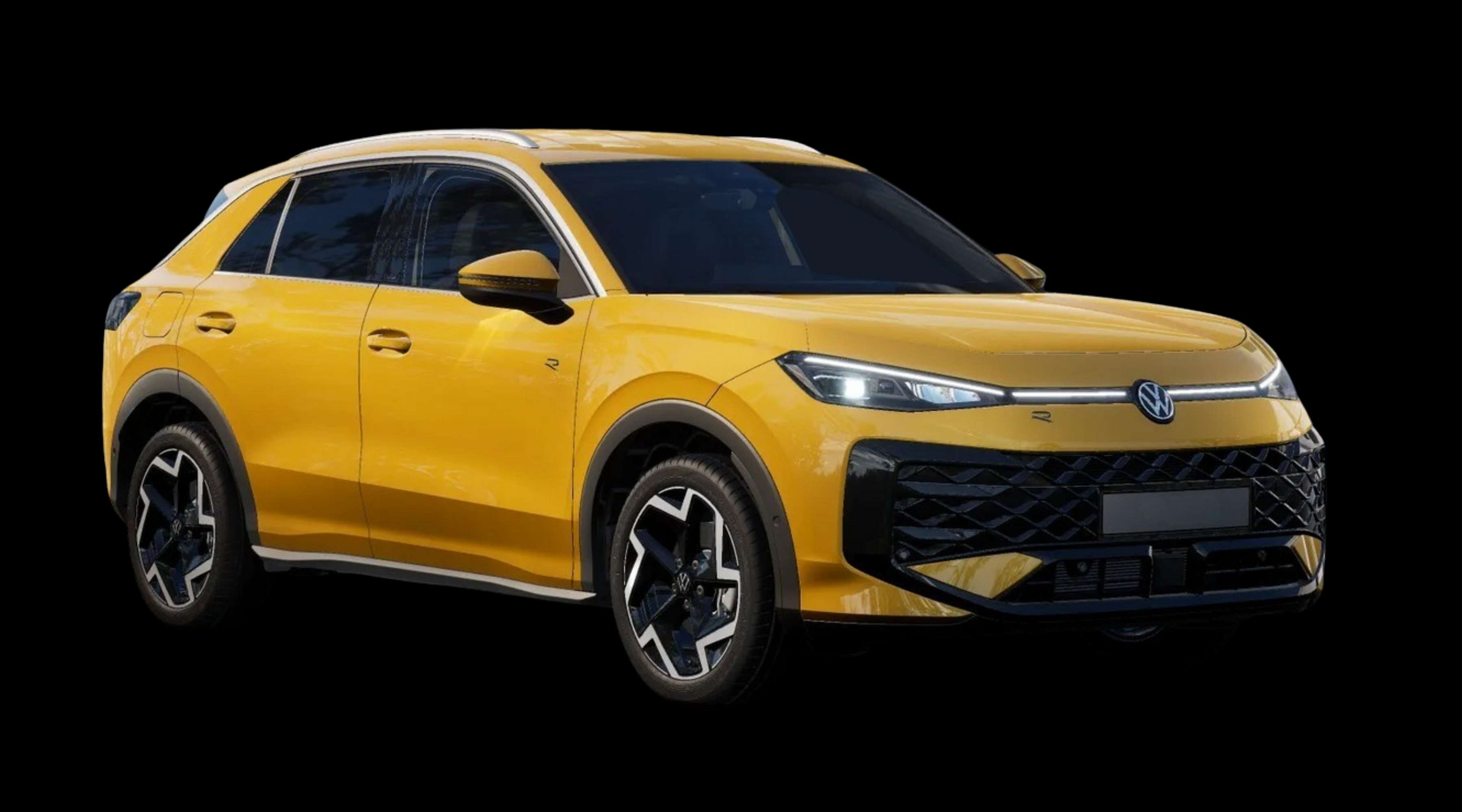 Schräge Frontansicht auf einen Volkswagen T-Roc, freigestellt