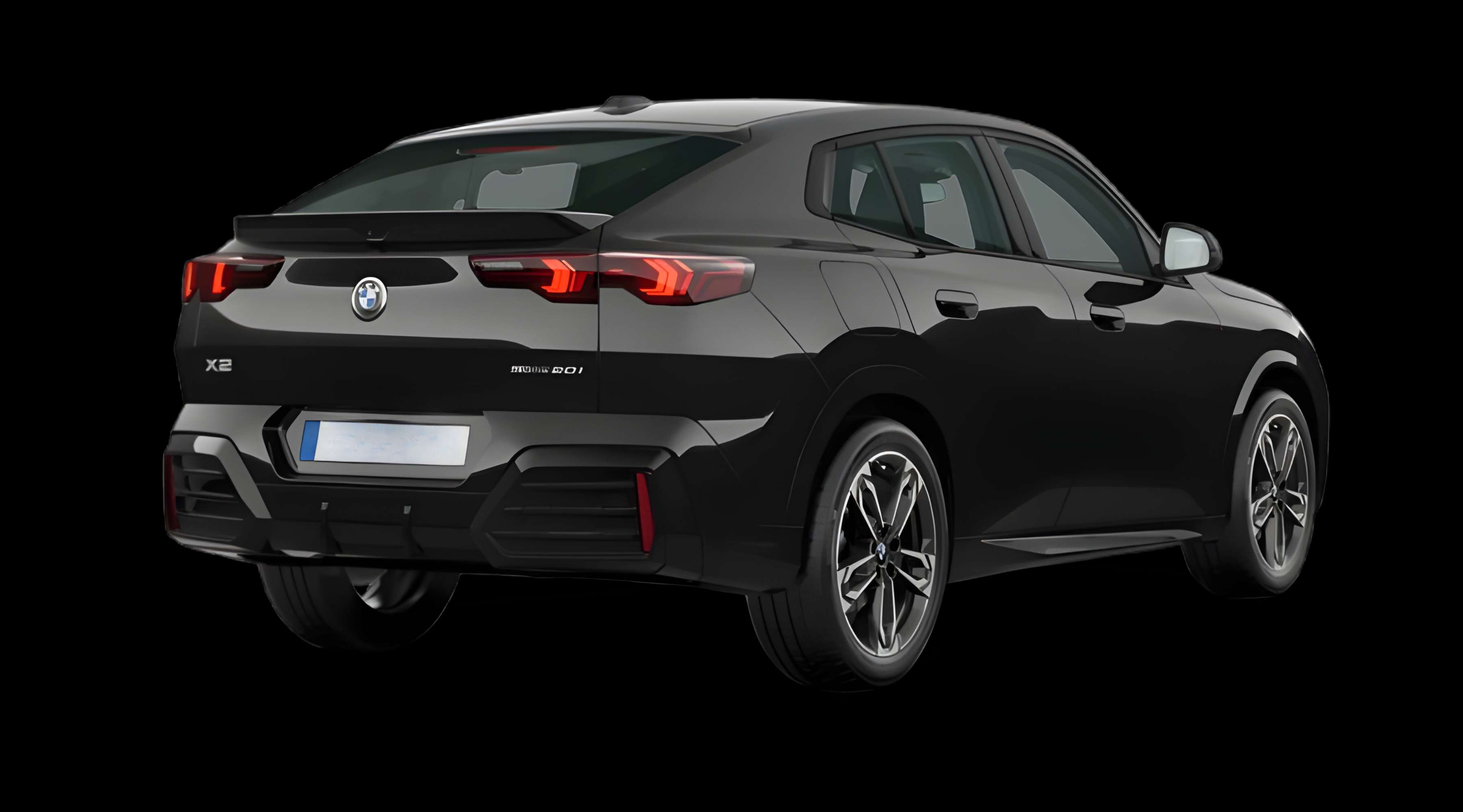 Schräge Heckansicht eines BMW X2, freigestellt