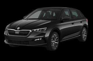 Schräge Frontansicht auf einen Skoda Scala Selection, freigestellt