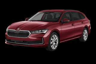 Schräge Frontansicht auf einen Skoda Superb Sportline, freigestellt