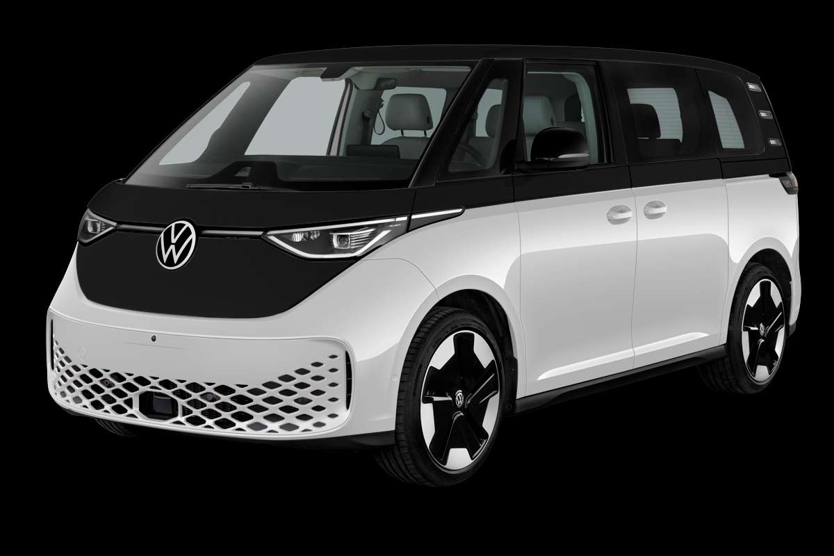 Schräge Frontansicht eines Volkswagen ID. BUZZ, freigestellt