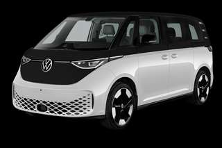 Schräge Frontansicht auf einen Volkswagen ID. BUZZ GTX, freigestellt