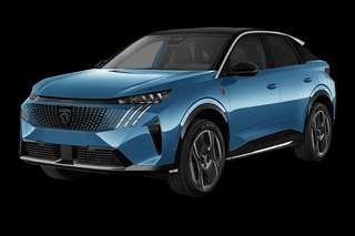 Schräge Frontansicht auf einen Peugeot 3008 Allure, freigestellt