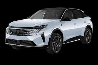 Schräge Frontansicht auf einen Peugeot 3008 Allure, freigestellt