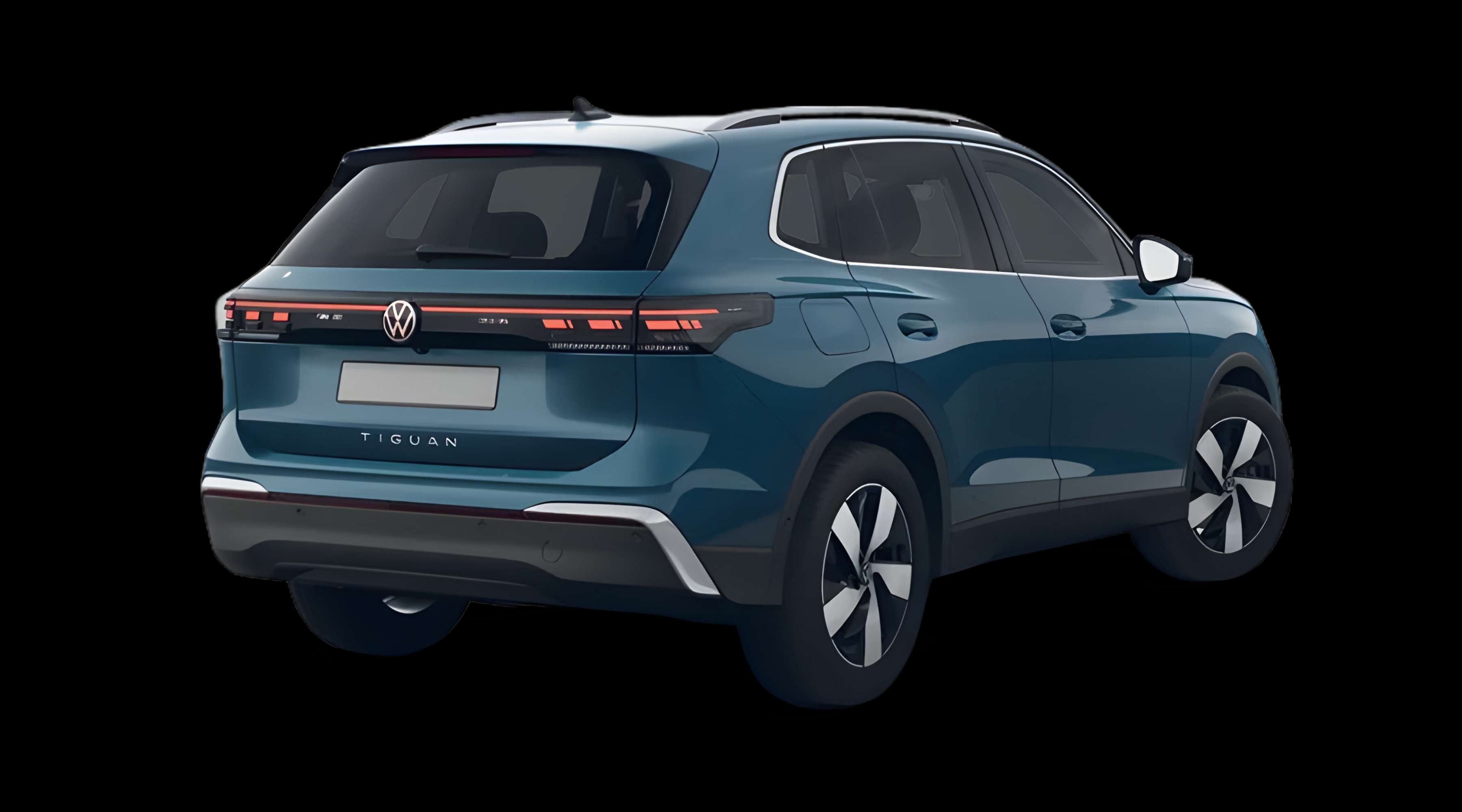 Schräge Heckansicht eines Volkswagen Tiguan, freigestellt