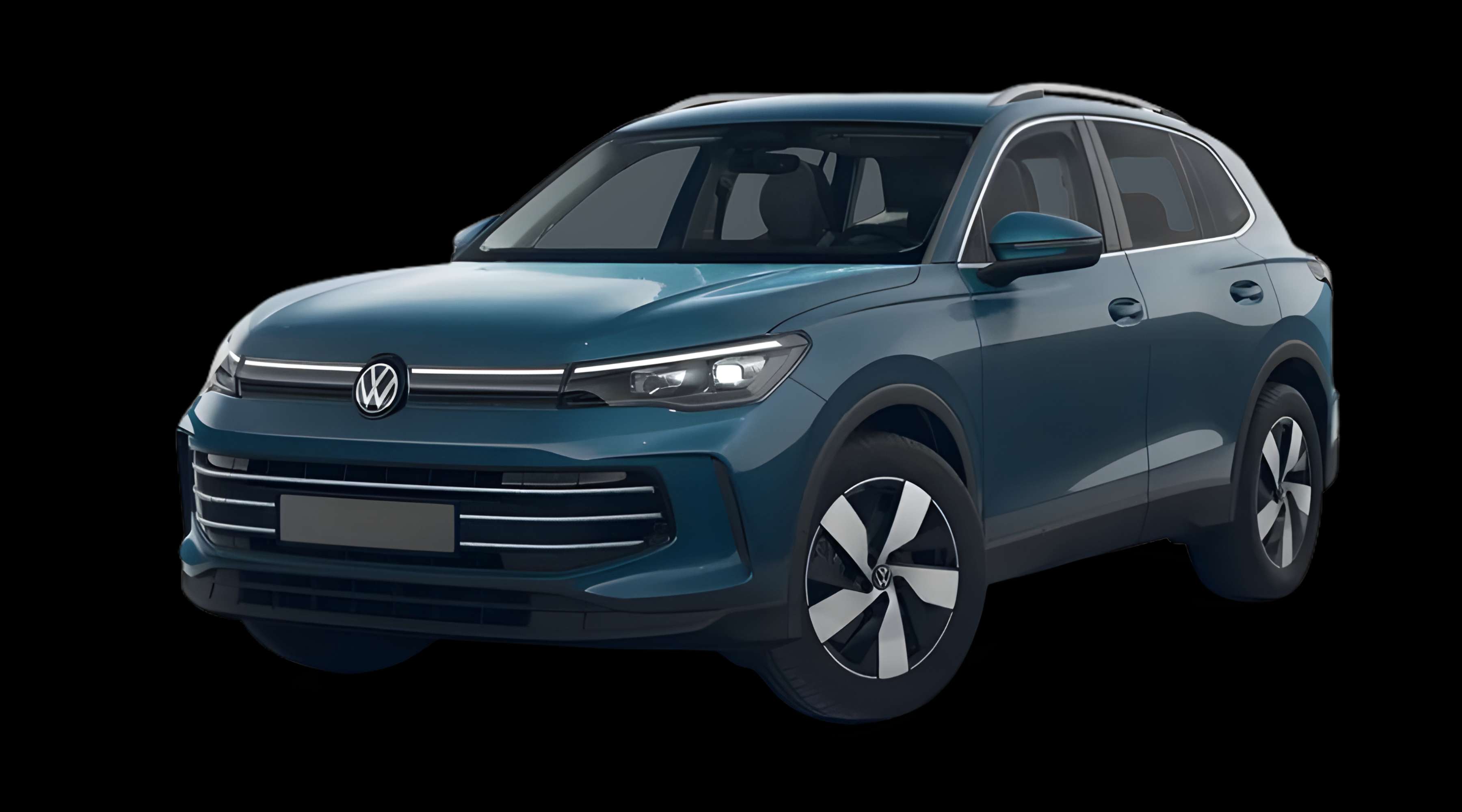 Schräge Frontansicht eines Volkswagen Tiguan, freigestellt