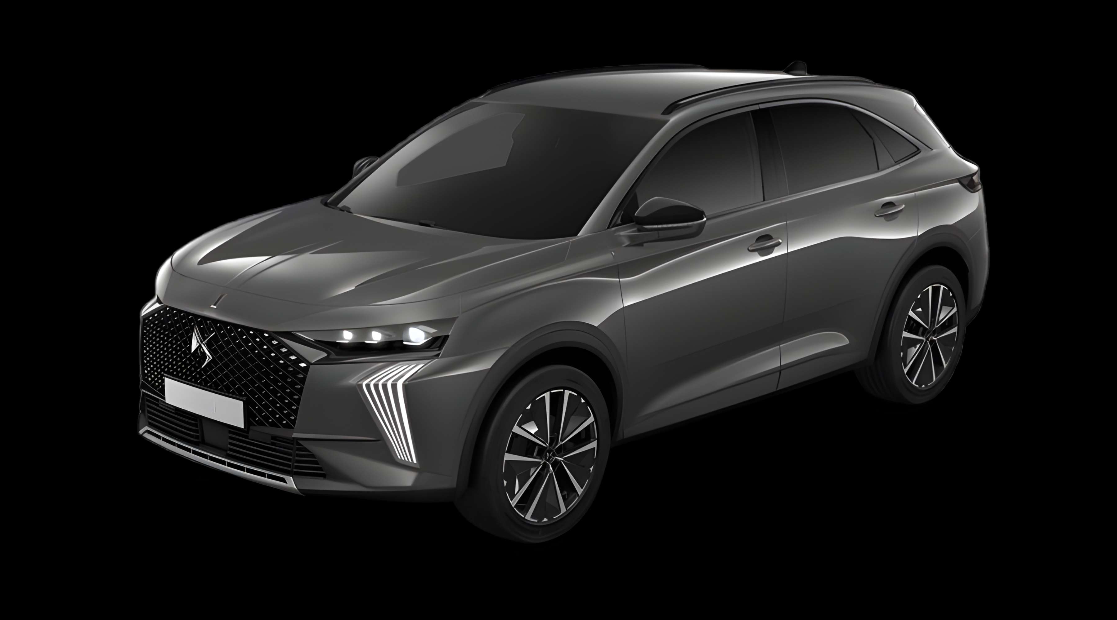 Schräge Frontansicht eines DS Automobiles DS 7, freigestellt