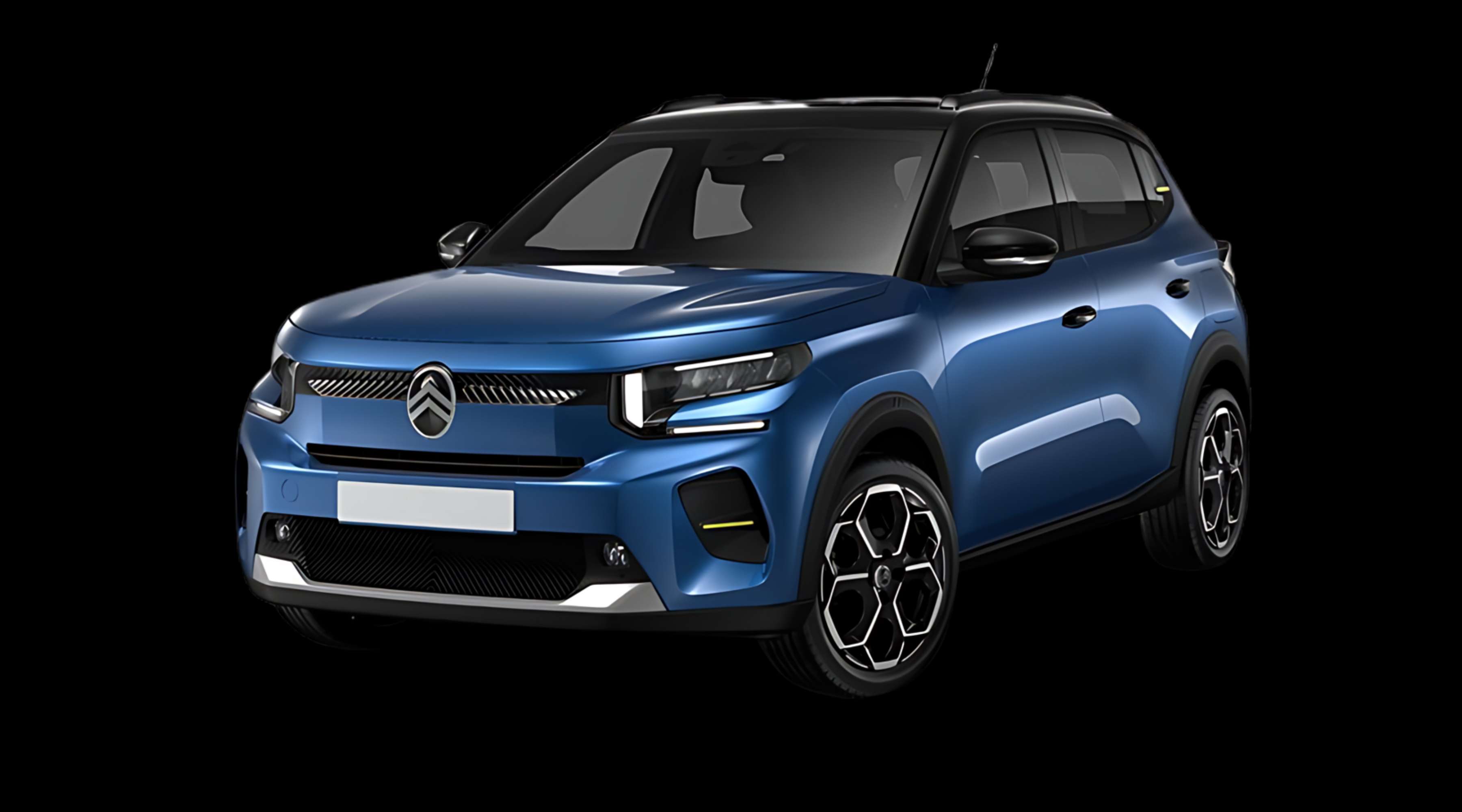 Schräge Frontansicht eines Citroën C3, freigestellt