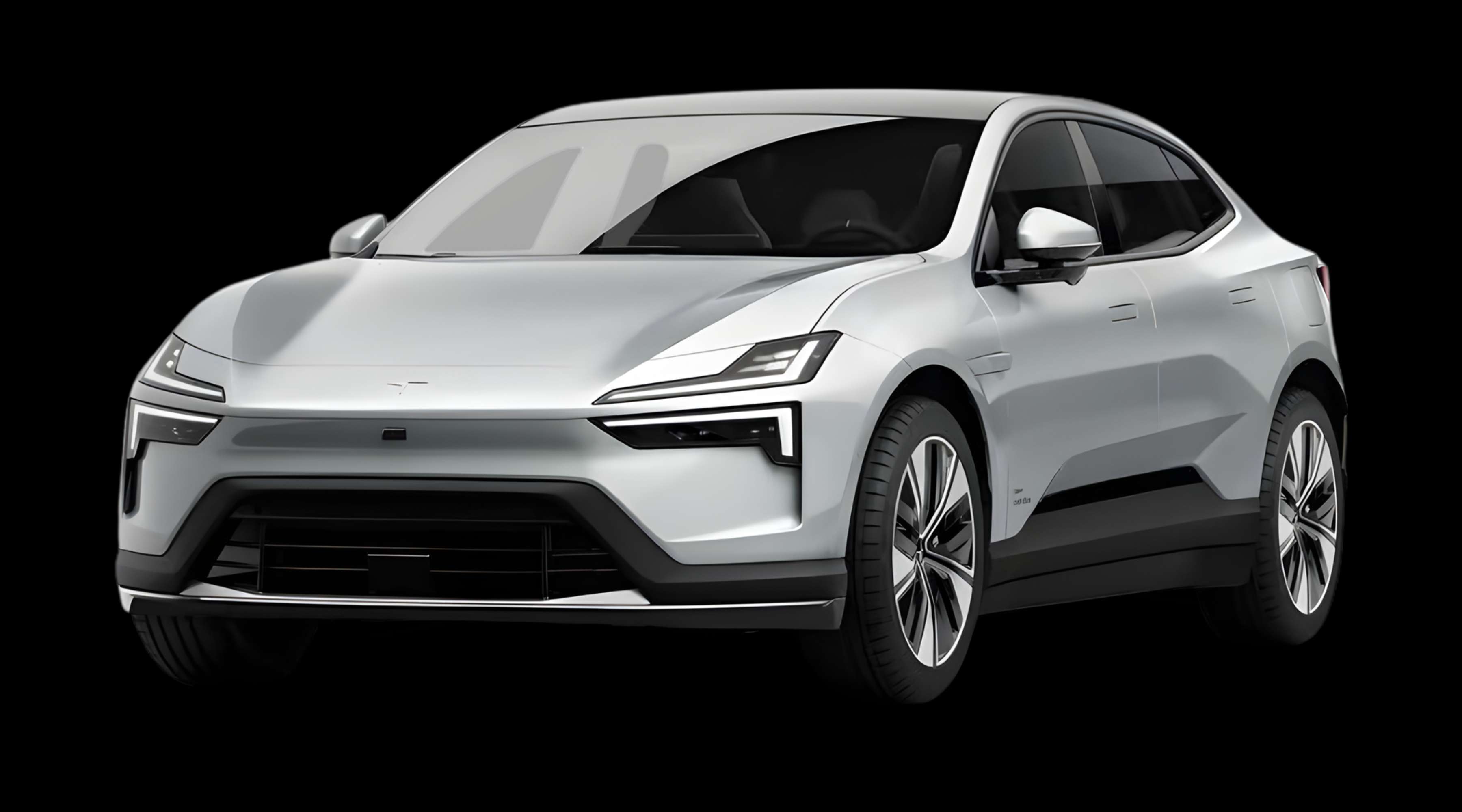 Schräge Frontansicht eines Polestar 4, freigestellt