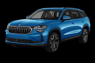 Schräge Frontansicht auf einen Skoda Kodiaq Selection, freigestellt