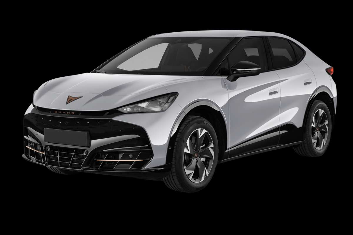 Schräge Frontansicht eines CUPRA Tavascan, freigestellt