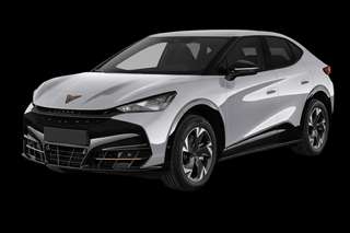 Schräge Frontansicht auf einen CUPRA Tavascan VZ, freigestellt