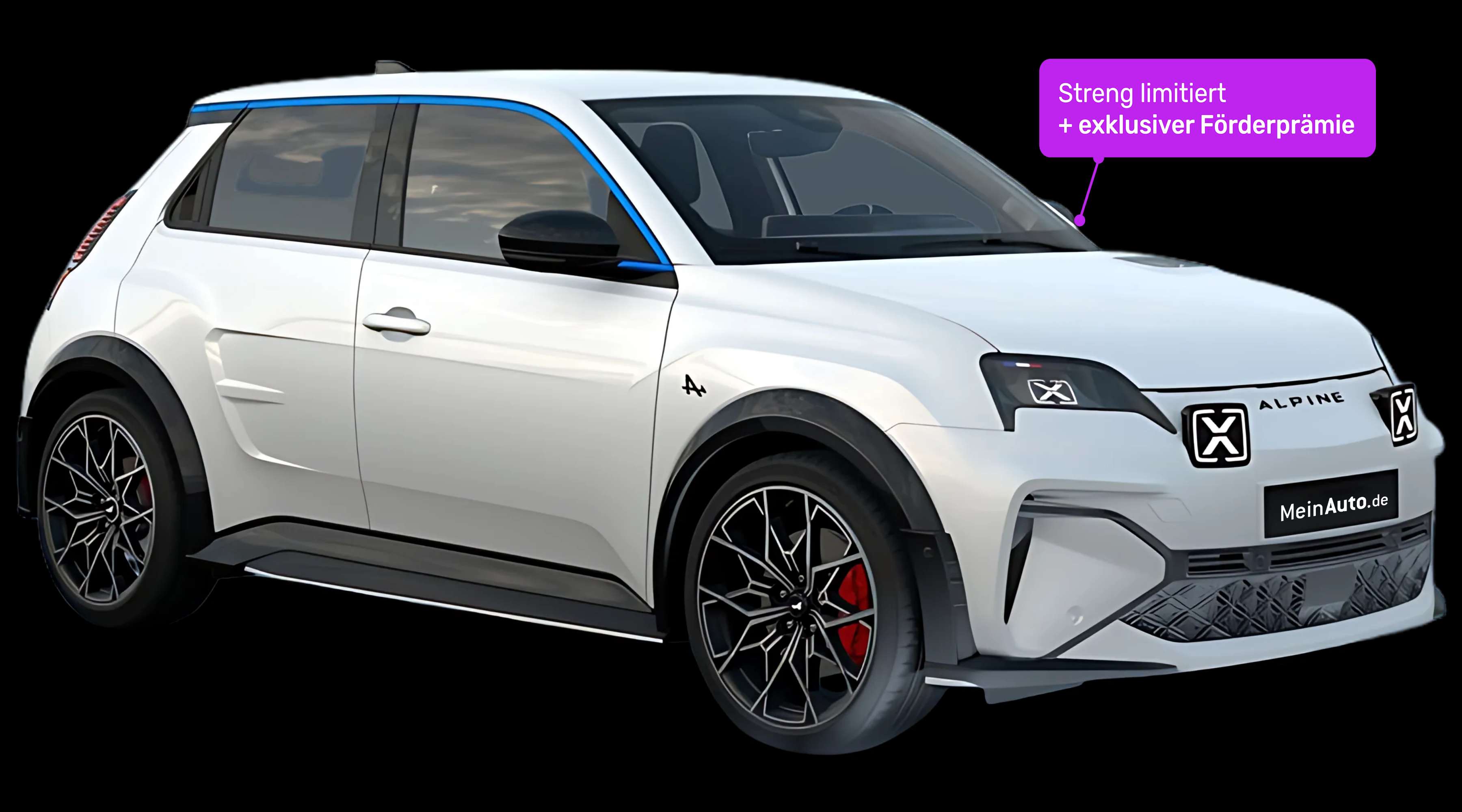 Schräge Frontansicht eines Alpine A290, freigestellt