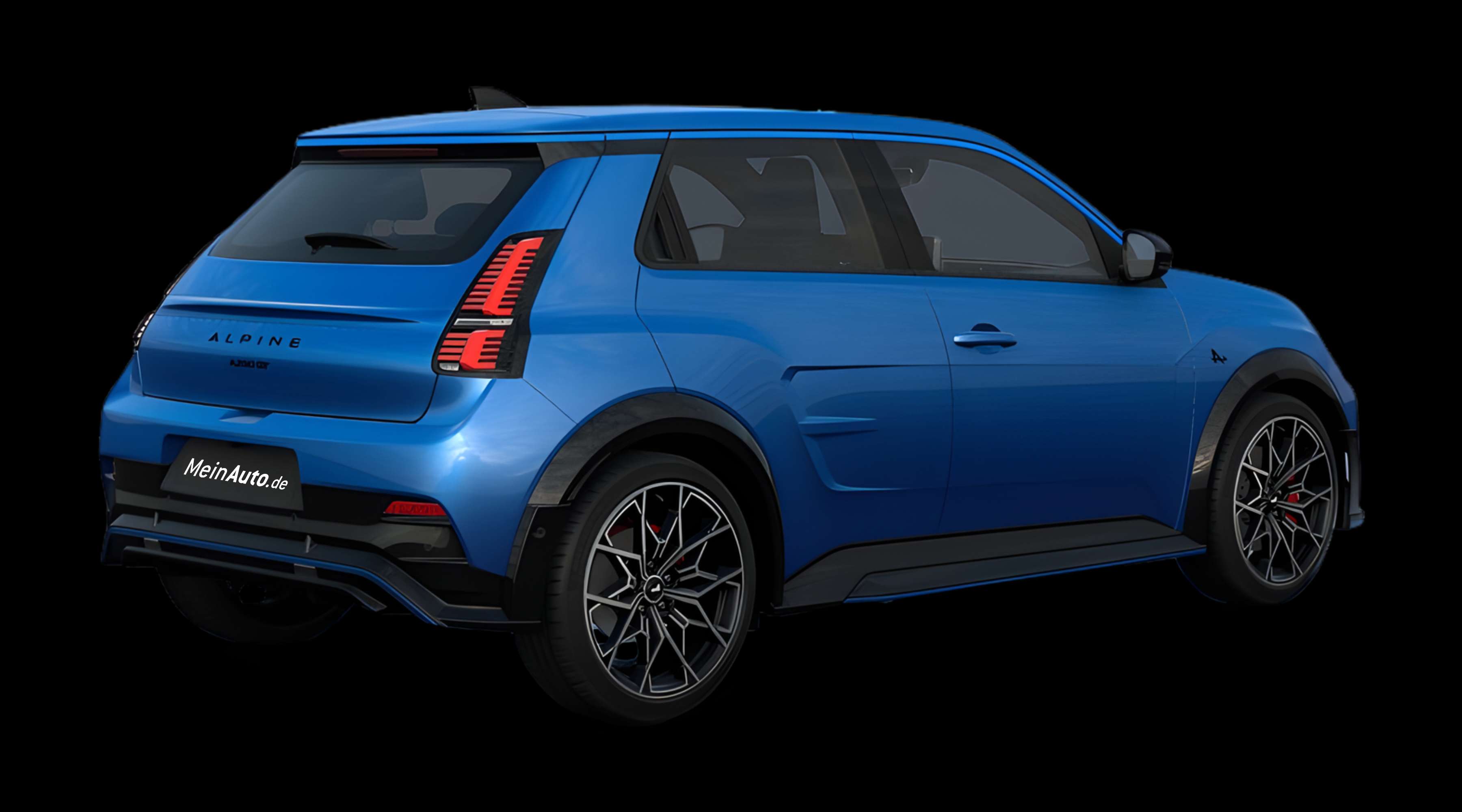 Schräge Heckansicht eines Alpine A290, freigestellt